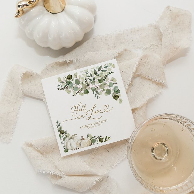 Elegant Greenery and White Pumpkin Fall Wedding Napkin (Creator Uploaded)