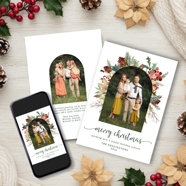 Elegant Greenery Arch Merry Christmas Photo Holiday Card (Creator Uploaded)