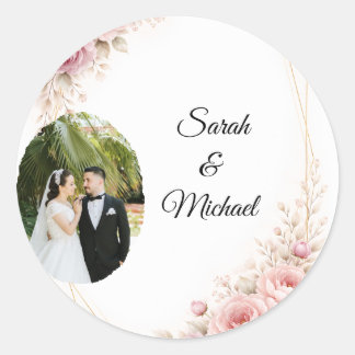 Elegant Greenery Arch Wedding Photo Round Sticker