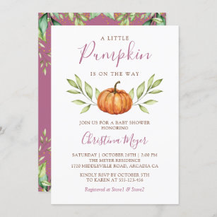 Elegant Greenery Autumn Pumpkin Baby Shower Invitation