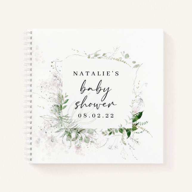 Elegant Greenery Baby Shower Guest Book (Front)