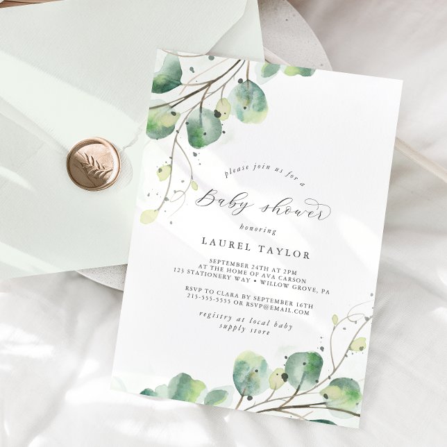 Elegant Greenery Baby Shower Invitation (Creator Uploaded)