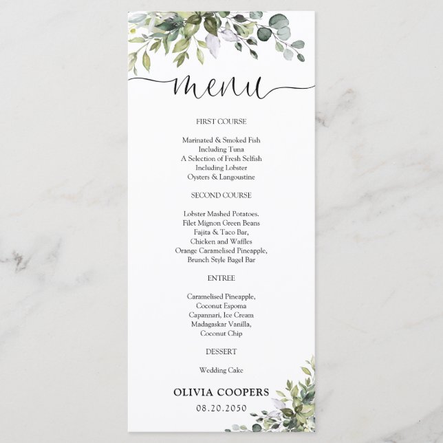 Elegant Greenery Baby Shower Menu (Front)