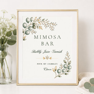 Elegant Greenery Baby Shower Mimosa Bar Sign