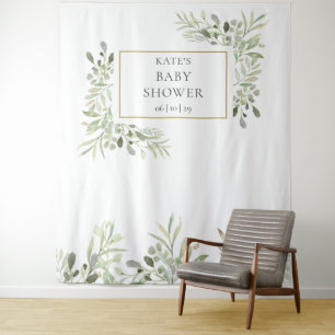 Elegant Greenery Baby Shower Photo Booth Backdrop Tapestry