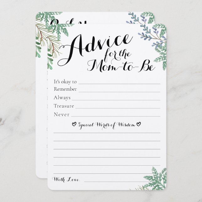 Elegant Greenery Baby Shower Predictions & Advice (Front/Back)