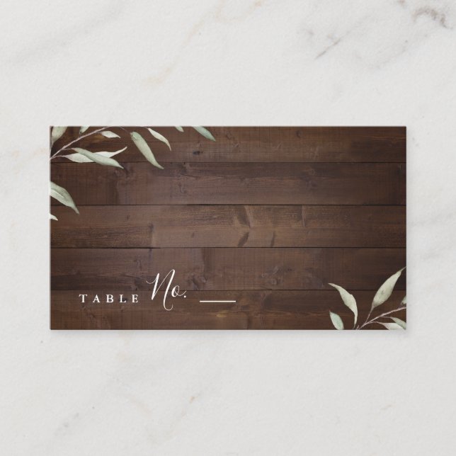Elegant greenery barn wood county rustic wedding place card (Front)