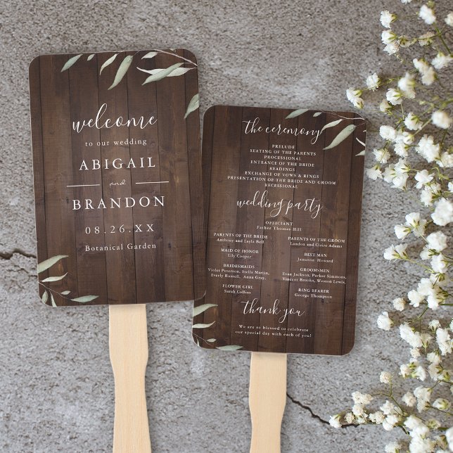 Elegant greenery barn wood rustic wedding program hand fan (Elegant greenery barn wood rustic wedding program hand fan)