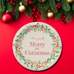 Elegant Greenery Berries Christmas Paper Plate