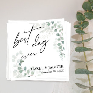 Elegant Greenery Best Day Ever Wedding Napkin