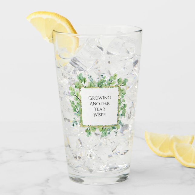 Elegant Greenery Birthday Party Customisable Glass (Front Ice)
