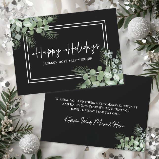 Elegant Greenery Black White Holiday Card (Elegant Greenery Black White Holiday Card )