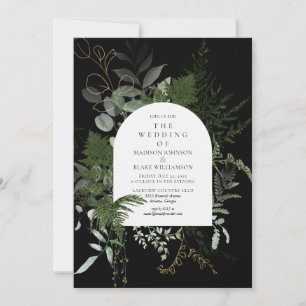 Elegant Greenery Black White Wedding Invitation