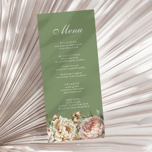 Elegant Greenery Blush Pink Peonies Menu Card