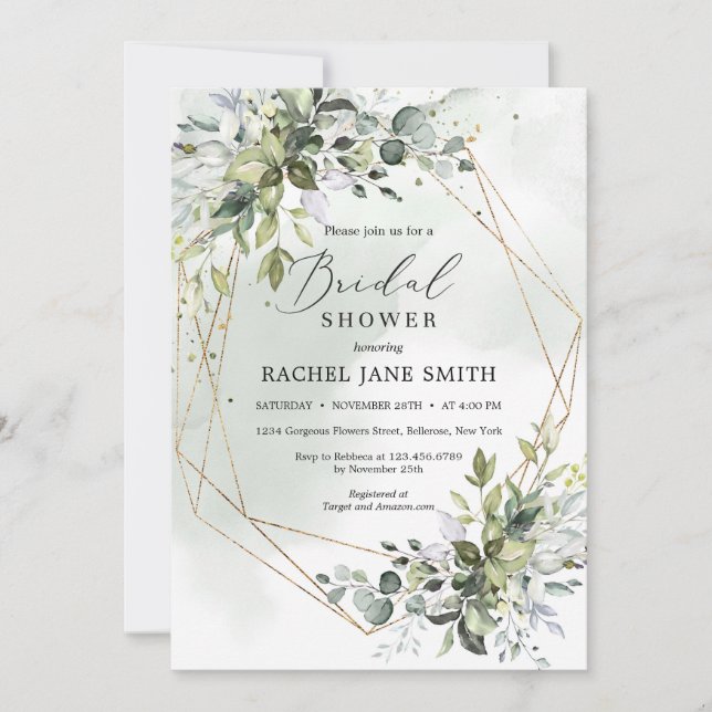 Elegant greenery boho foliage leaves bridal shower invitation (Front)