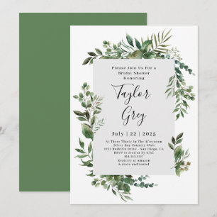 Elegant Greenery Border Bridal Shower Invitation