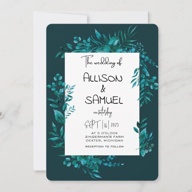 Elegant Greenery Border Wedding  Invitation (Front)
