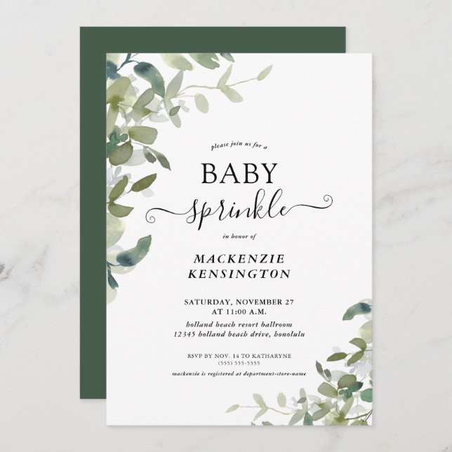 Elegant Greenery Botanical Baby Sprinkle Invitation (Front/Back)