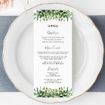 Elegant Greenery Botanical Foliage Wedding Menu<br><div class="desc">Designed to co-ordinate with our Lush wedding collection, this elegant wedding menu features beautiful watercolor greenery arrangement and script brush hand lettering. Personalize it with your list of menu easily and quickly, simply press the customize it button to further re-arrange and format the style and placement of the text. Double...</div>