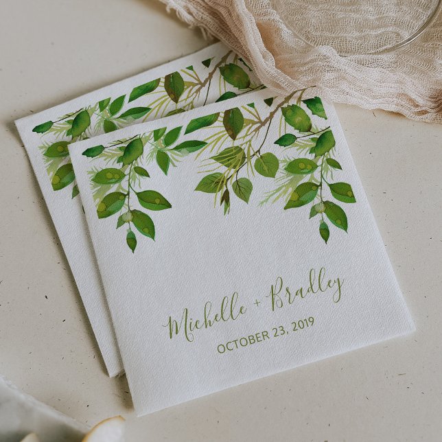 Elegant Greenery Botanical Foliage Wedding Napkin (Creator Uploaded)
