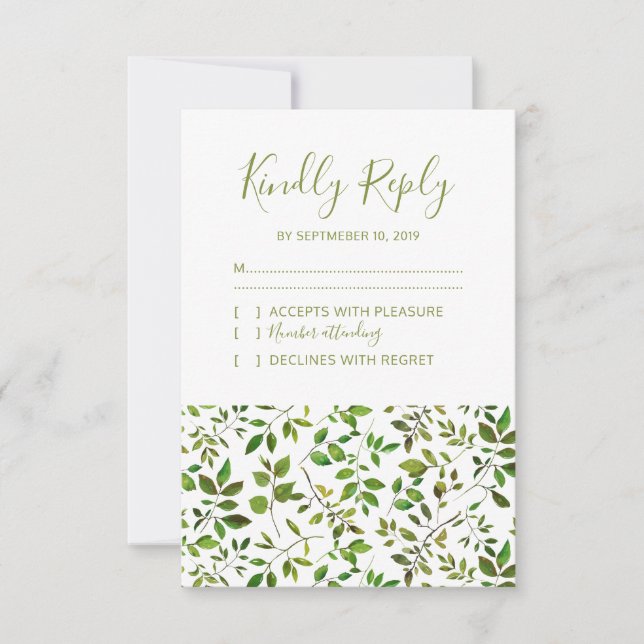 Elegant Greenery Botanical Foliage Wedding RSVP Card (Front)