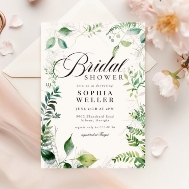 Elegant Greenery Botanical Garden Bridal Shower Invitation (Creator Uploaded)
