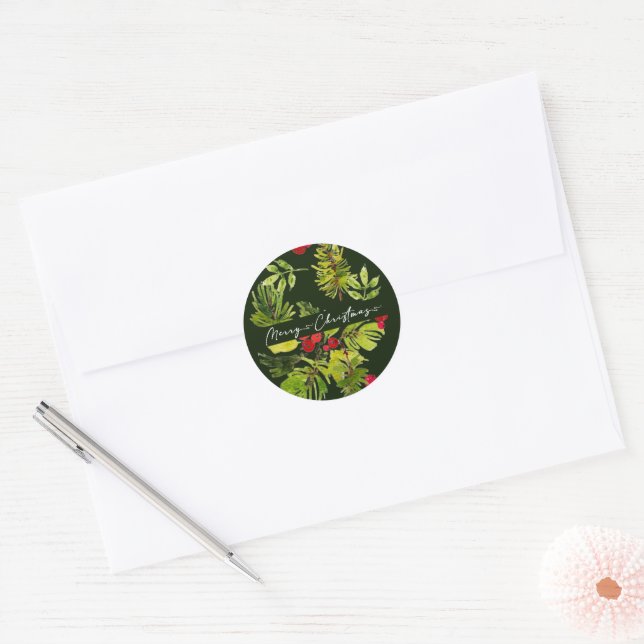 Elegant Greenery Botanical  Holiday Classic Round Sticker (Envelope)