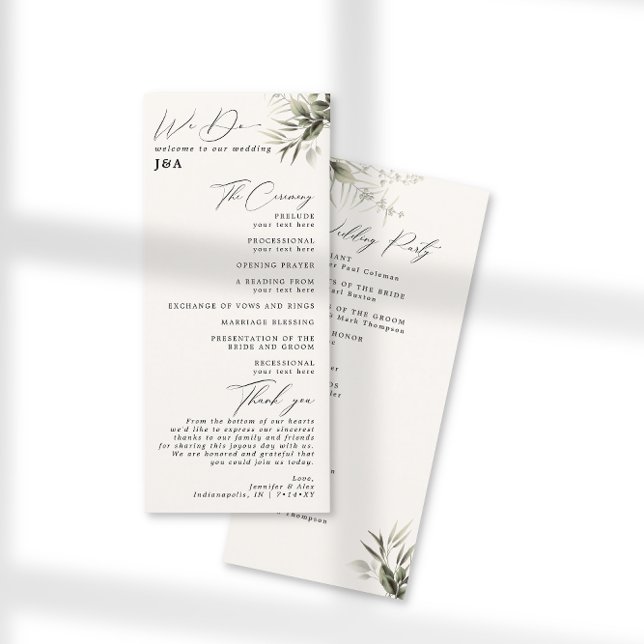 Elegant Greenery Botanical Ivory Wedding Program Programme (Creator Uploaded)