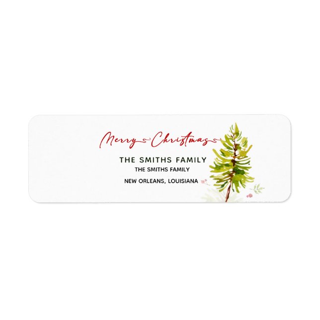 Elegant Greenery Botanical Merry Christmas Address (Front)