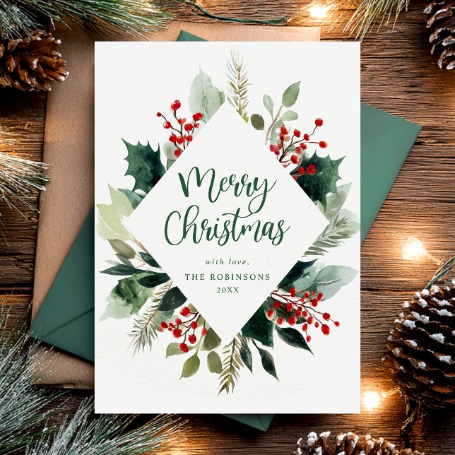 Elegant Greenery Botanical Merry Christmas  Holiday Card (Creator Uploaded)