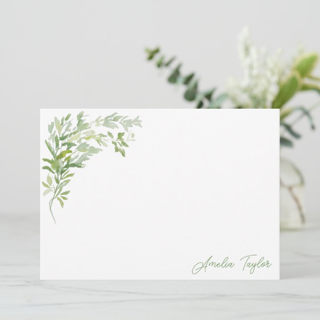 Elegant Greenery Botanical Personalised Stationery Card (Standing Front)