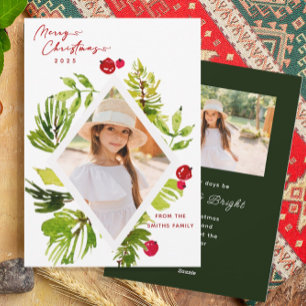 Elegant Greenery Botanical Photo  Holiday Card