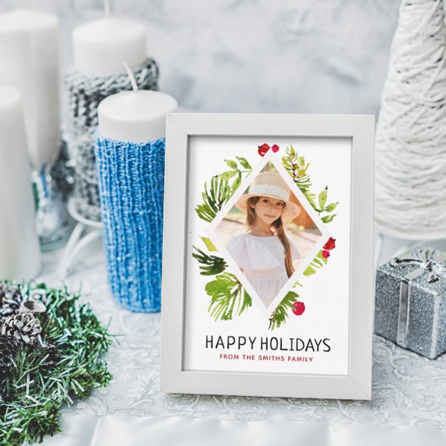 Elegant Greenery Botanical Photo Holiday Mini Card (Creator Uploaded)
