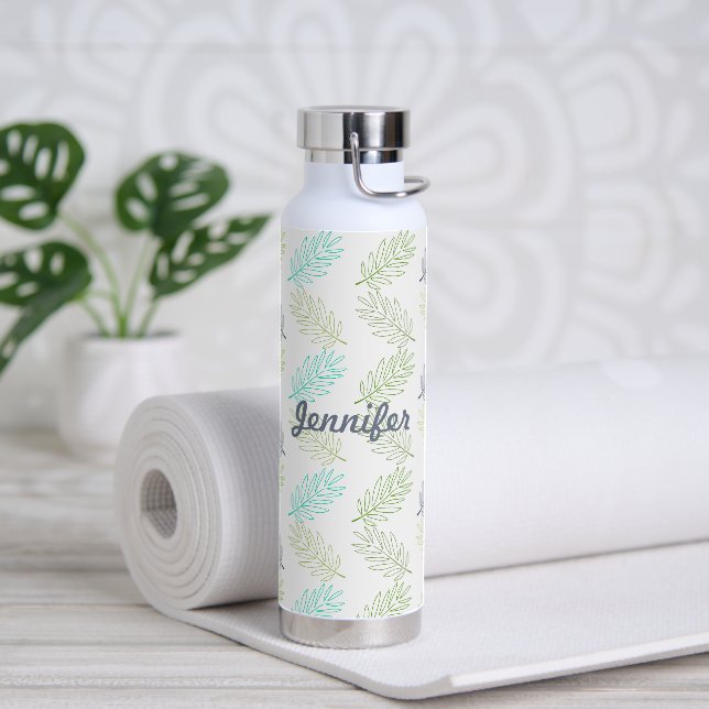 Elegant Greenery Botanical Tropical Leaves Pattern Water Bottle (Yoga)
