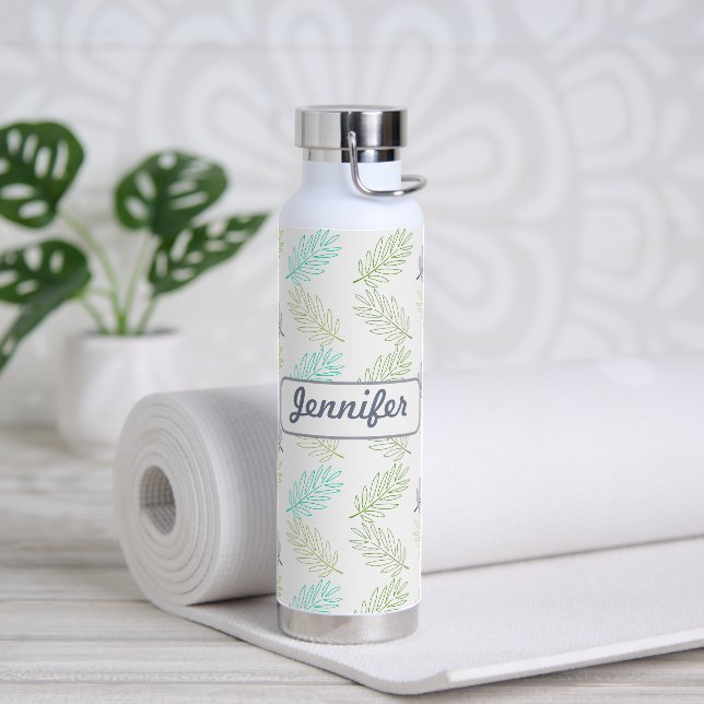 Elegant Greenery Botanical Tropical Leaves Pattern Water Bottle (Yoga)