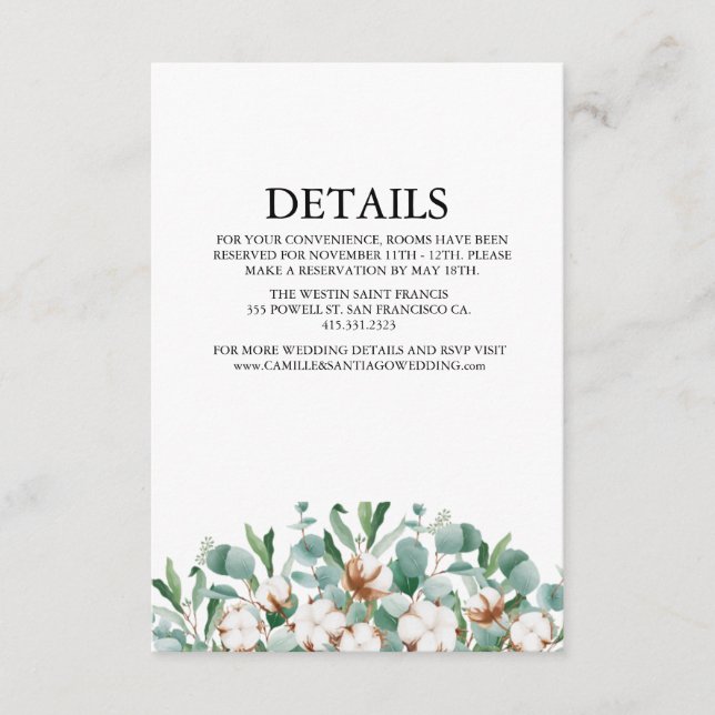 Elegant Greenery Botanical Wedding Enclosure Card (Front)