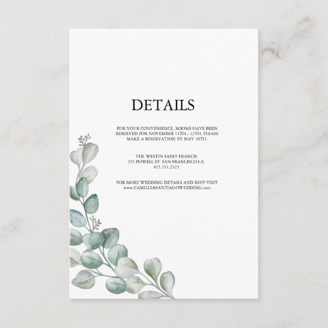 Elegant Greenery Botanical Wedding Enclosure Card (Front)