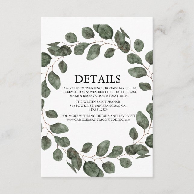 Elegant Greenery Botanical Wedding Enclosure Card (Front)