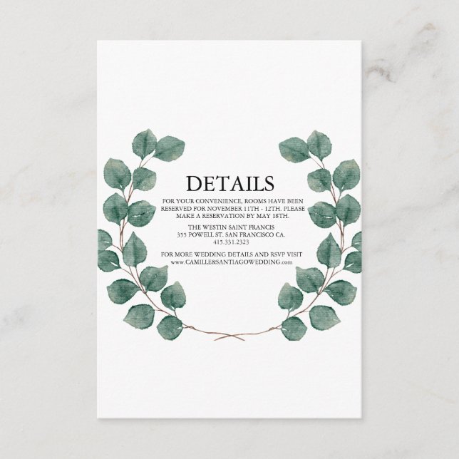 Elegant Greenery Botanical Wedding Enclosure Card (Front)
