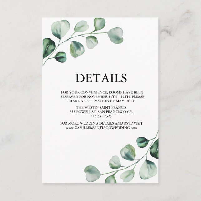 Elegant Greenery Botanical Wedding Enclosure Card (Front)