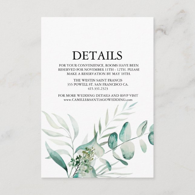 Elegant Greenery Botanical Wedding Enclosure Card (Front)
