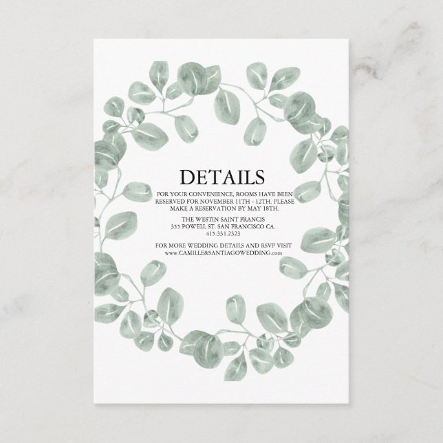Elegant Greenery Botanical Wedding Enclosure Card (Front)