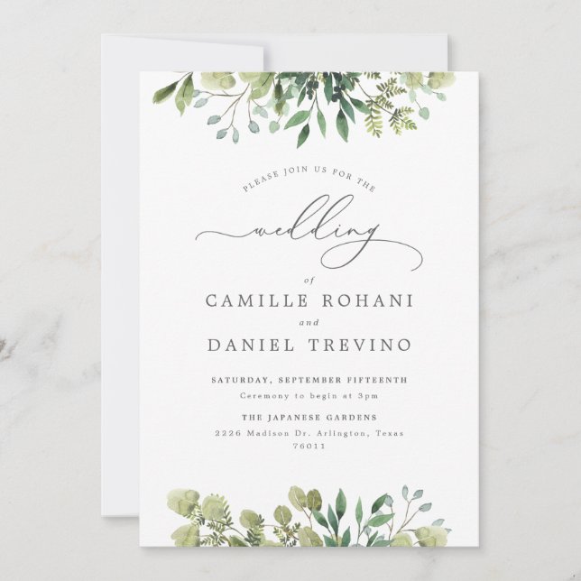 Elegant Greenery Botanical Wedding Invitation (Front)