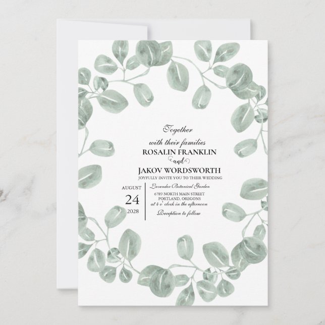 Elegant Greenery Botanical wedding Invitation card (Front)