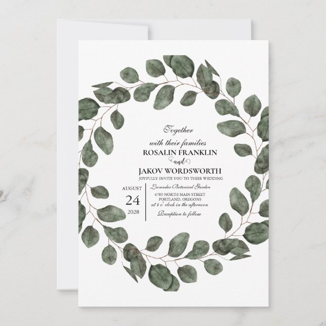 Elegant Greenery Botanical wedding Invitation card (Front)