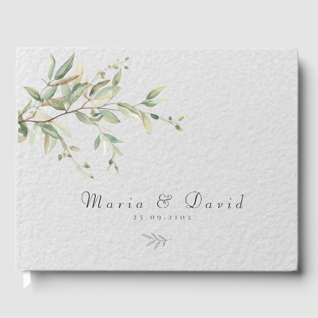 Elegant Greenery Botanical Wedding Invitation Guest Book (Front)