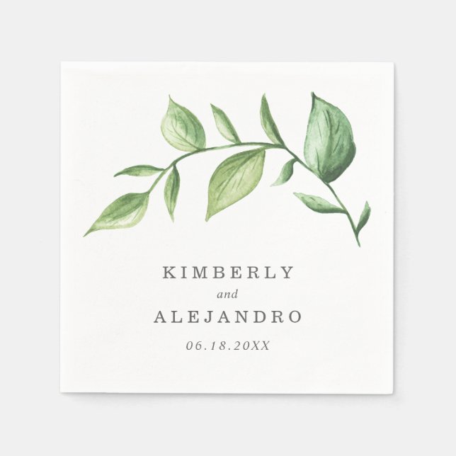 Elegant Greenery Botanical Wedding Napkin (Front)