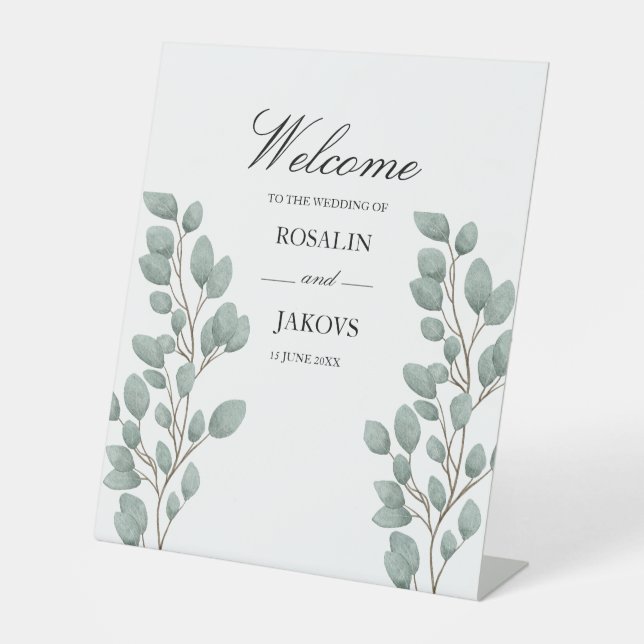 Elegant Greenery Botanical Wedding Sign (Front)