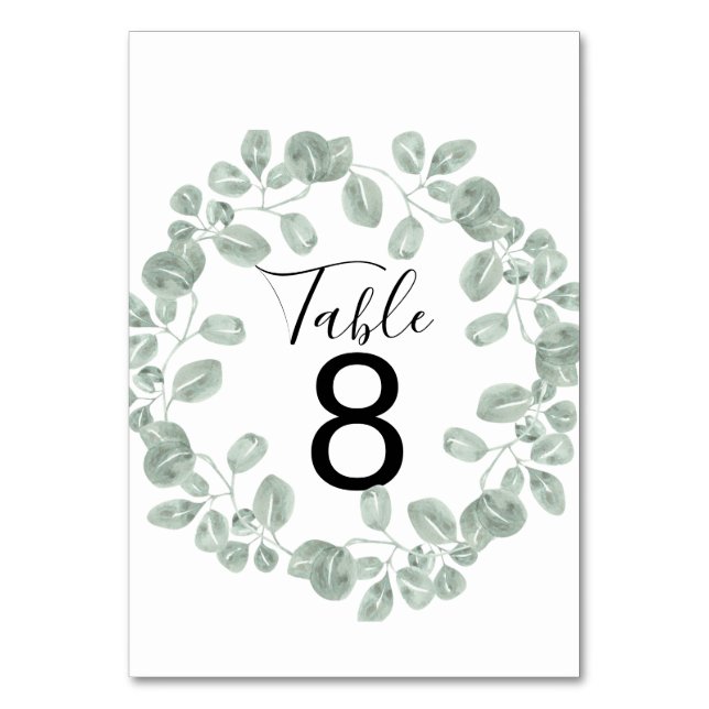 Elegant Greenery Botanical Wedding Table Number (Front)