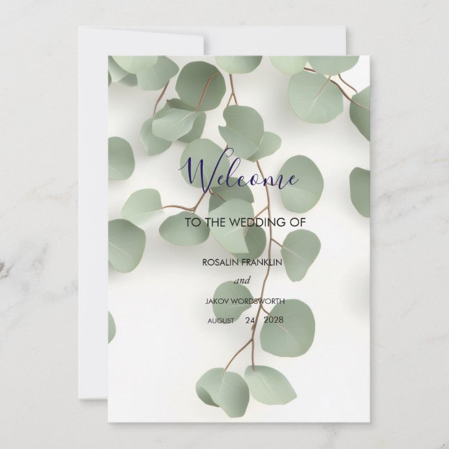 Elegant Greenery Botanical  wedding Welcome Sign Holiday Card (Front)